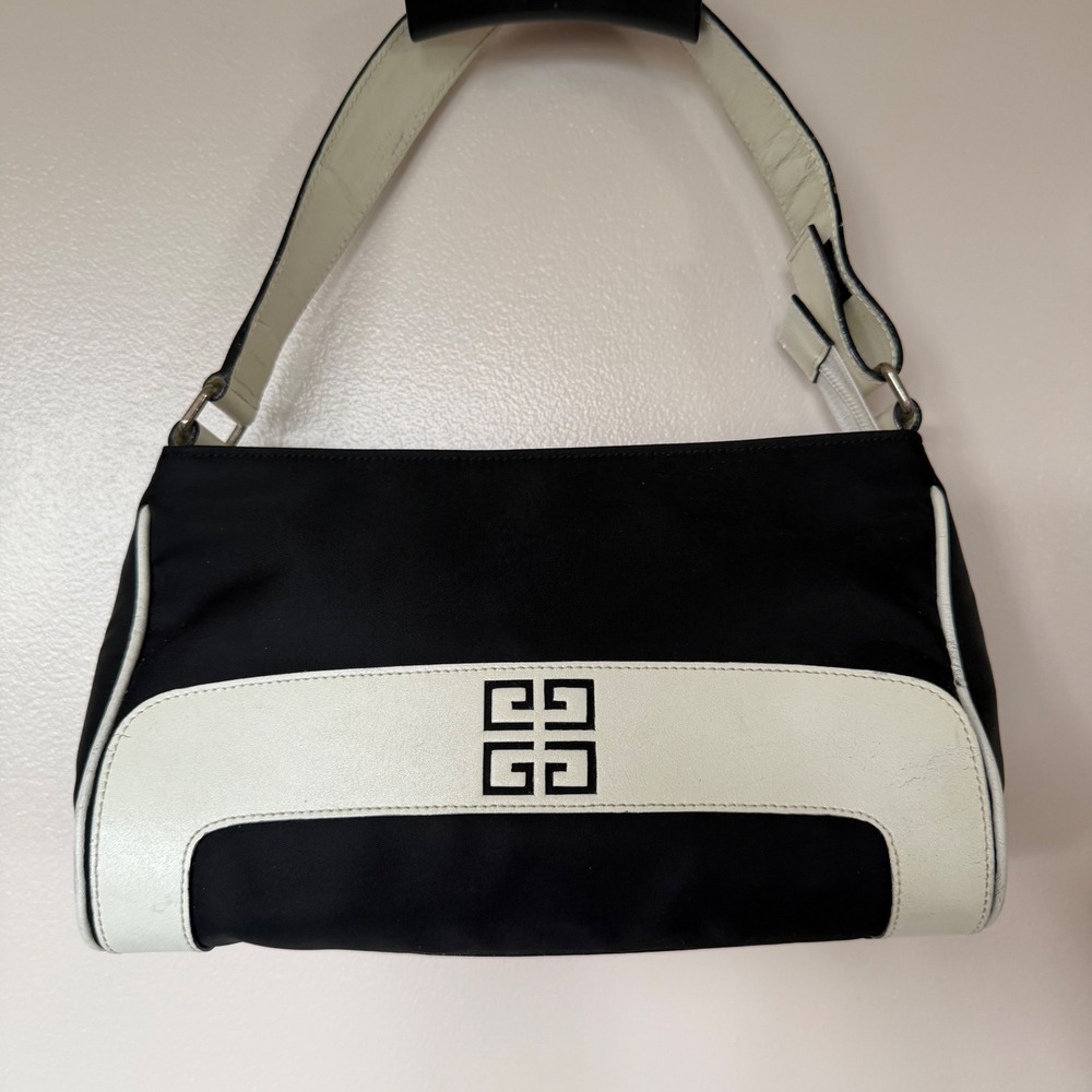 Givenchy Black White Leather Shoulder Bag 90s Minimalist Baguette Small Vintage